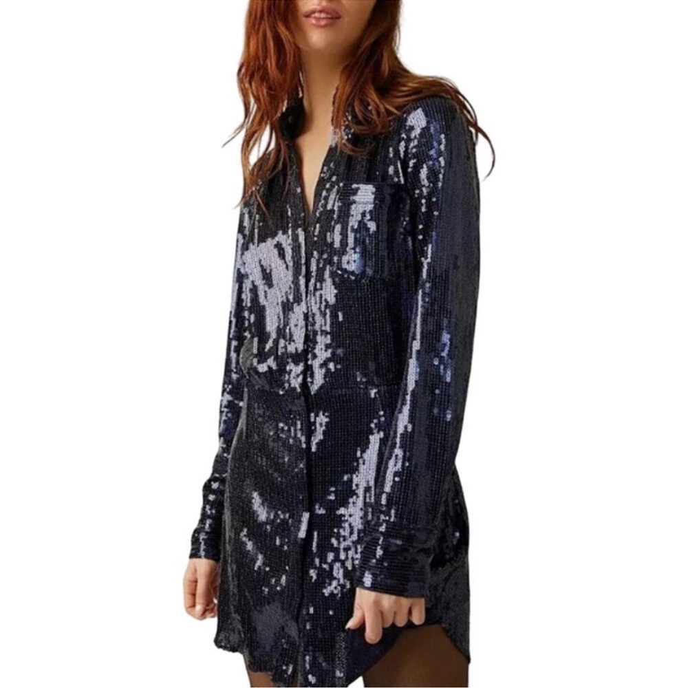 Free People Sophie Sequin Mini Dress in Midnight Dark Blue